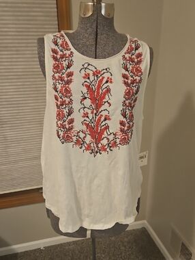 Lucky Brand Embroidered Cotton Tank Top